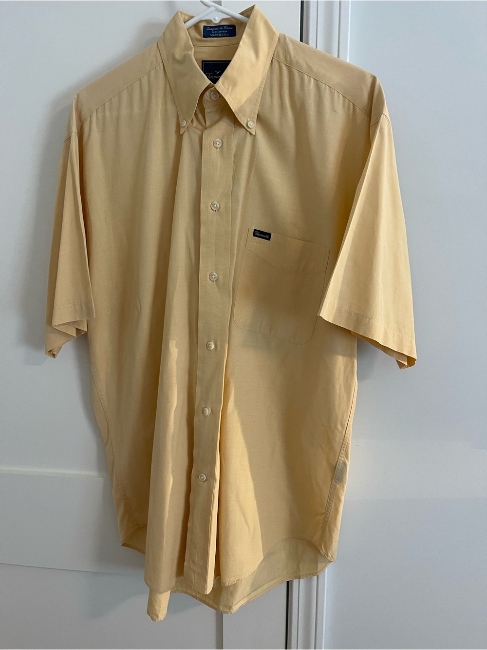 Faconnable men’s Short Sleeve Button-Down Shirt — Pale Yellow